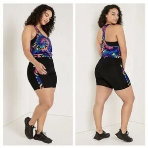 Victoria’s Secret PINK Rainbow Tie Dye Relaxed Tank Biker Shorts Set Size XL